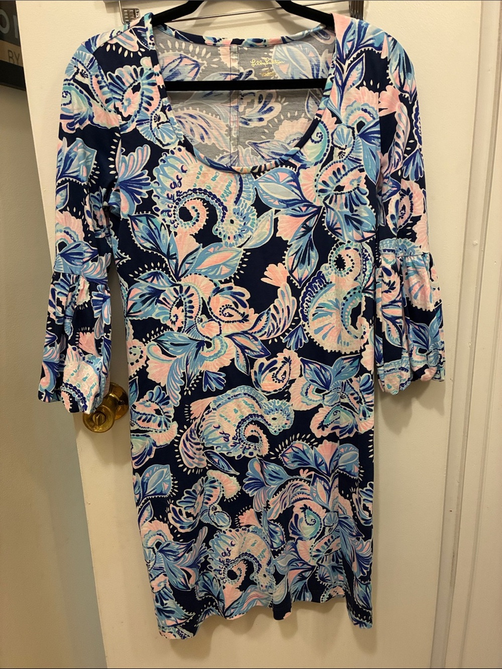 Lily Pulitzer Floral Paisley Navy, Light Blue & Pink Long Sleeve Shift Dress